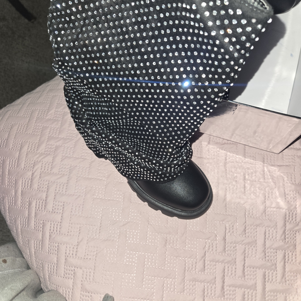 Sparkling Black Studded Combat Boots